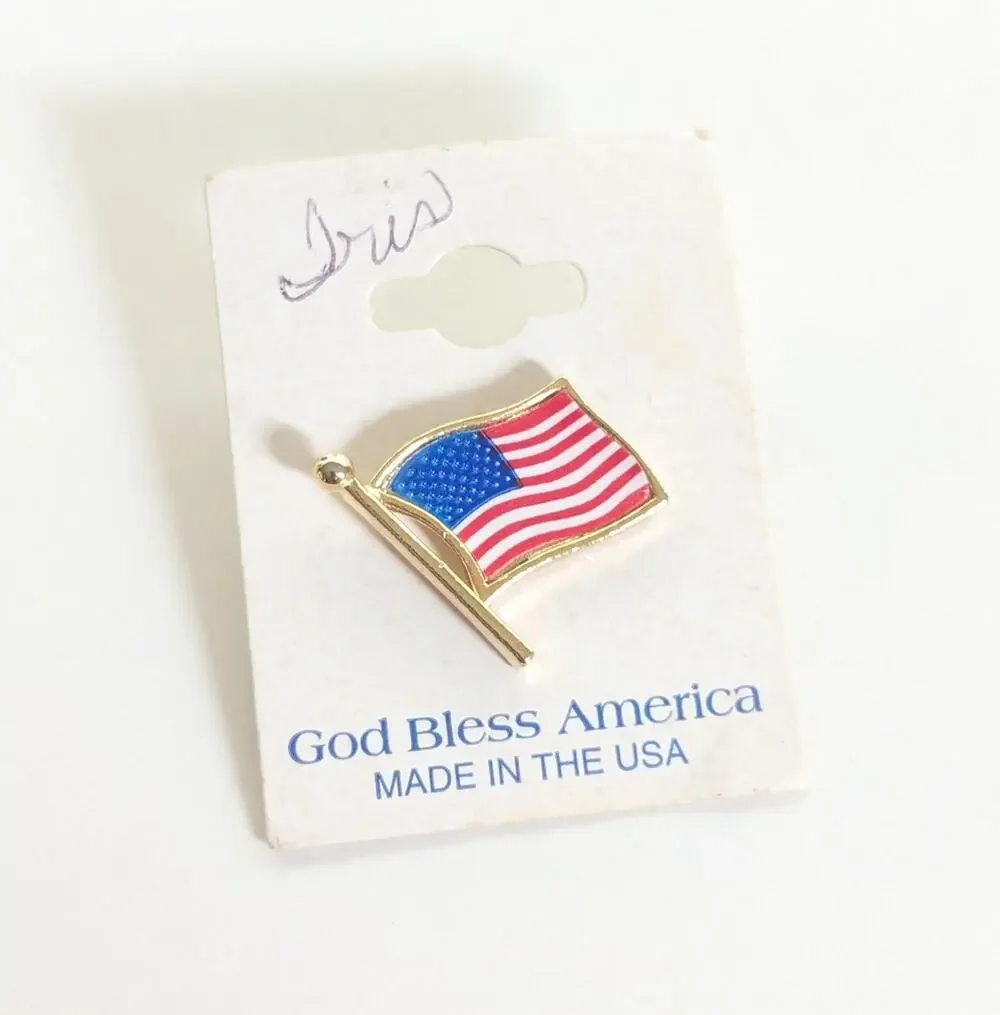 Vintage Tri Star Classic God Bless America American Flag Hat Lapel Pin NWT